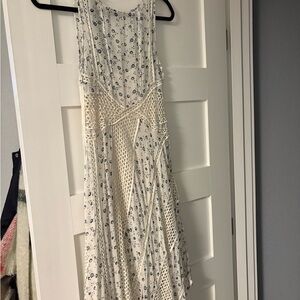 Anthropologie Cream and Blue Midi Dress